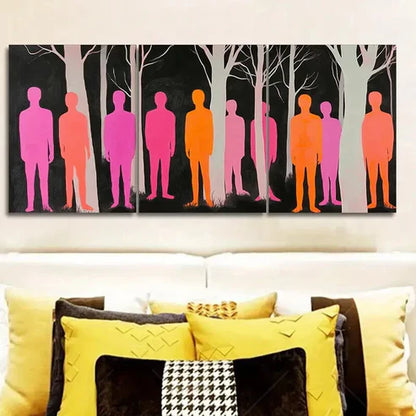 3pcs Featuring Pink Figures in a Forest Wall Art Canvas Unframed - High Quality Print 100% Australian Made Wall Canvas