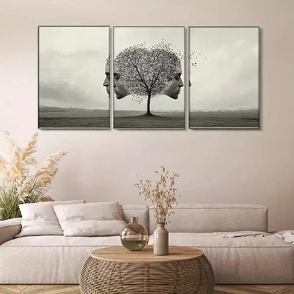 3pcs Black &White Fantasy Surreal Tree and Faces Wall Art Set Canvas Framed 60x90cm - High Quality Print 100% Australian Made Wall Canvas Ready to Hang