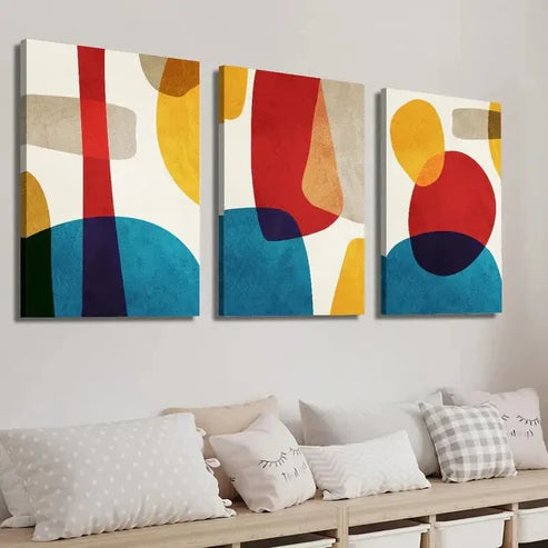 3pcs Abstract Colorful Creative Geometric Wall Art Set Canvas Unframed - High Quality Print 100% Australian Made Wall Canvas - Bella Home Decor