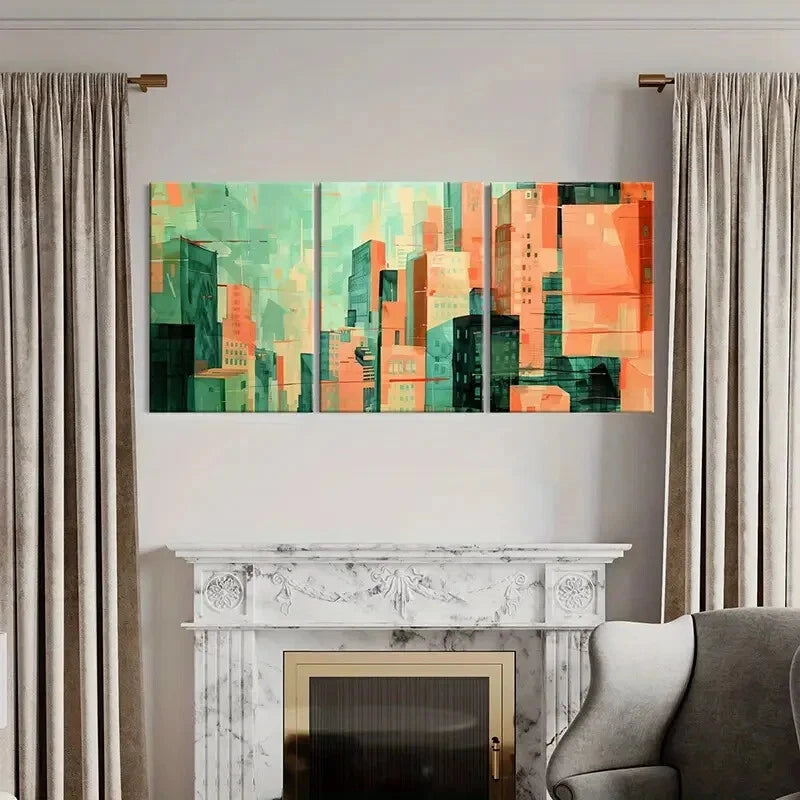3pcs Abstract Cityscape Art Urban Landscape Metal Print Ready to Hang Art - Bella Home Decor
