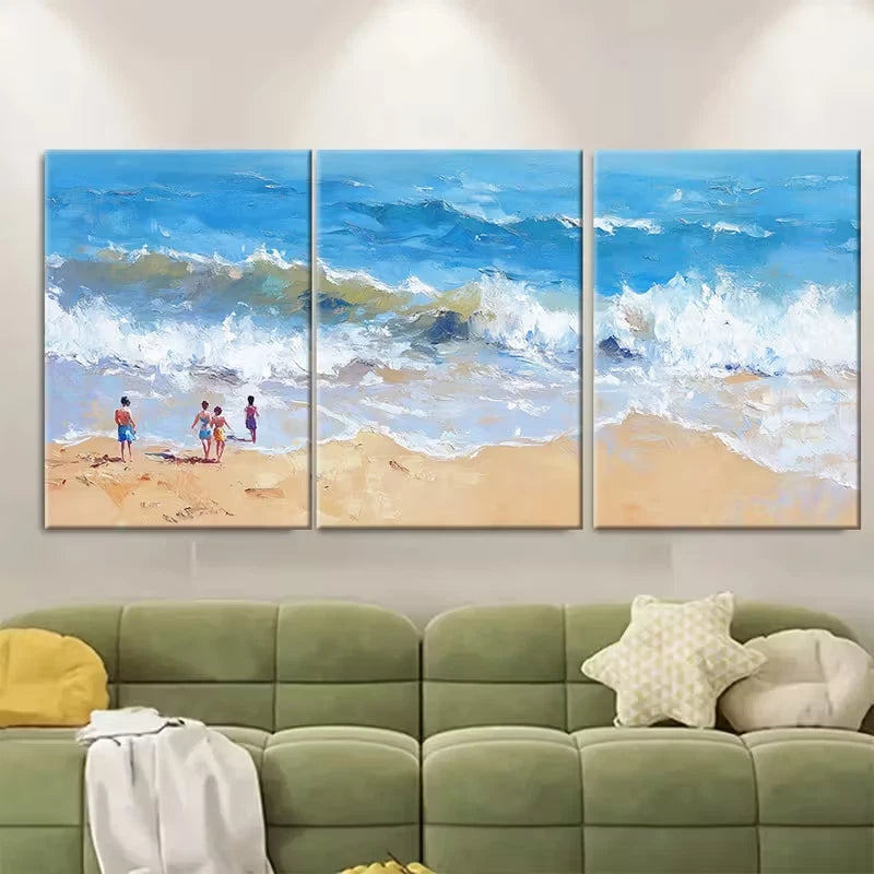 3pcs Beach Scene with People Waves Seascape Metal Print Ready to Hang Art - Bella Home Decor