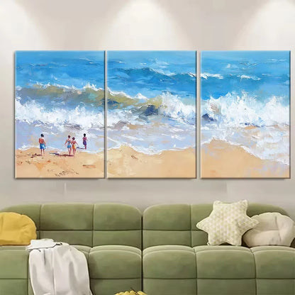 3pcs Beach Scene with People Waves Seascape Metal Print Ready to Hang Art - Bella Home Decor