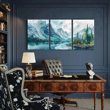 3pcs Watercolor Style Mountains Landscape Metal Print Ready to Hang Art - Bella Home Decor