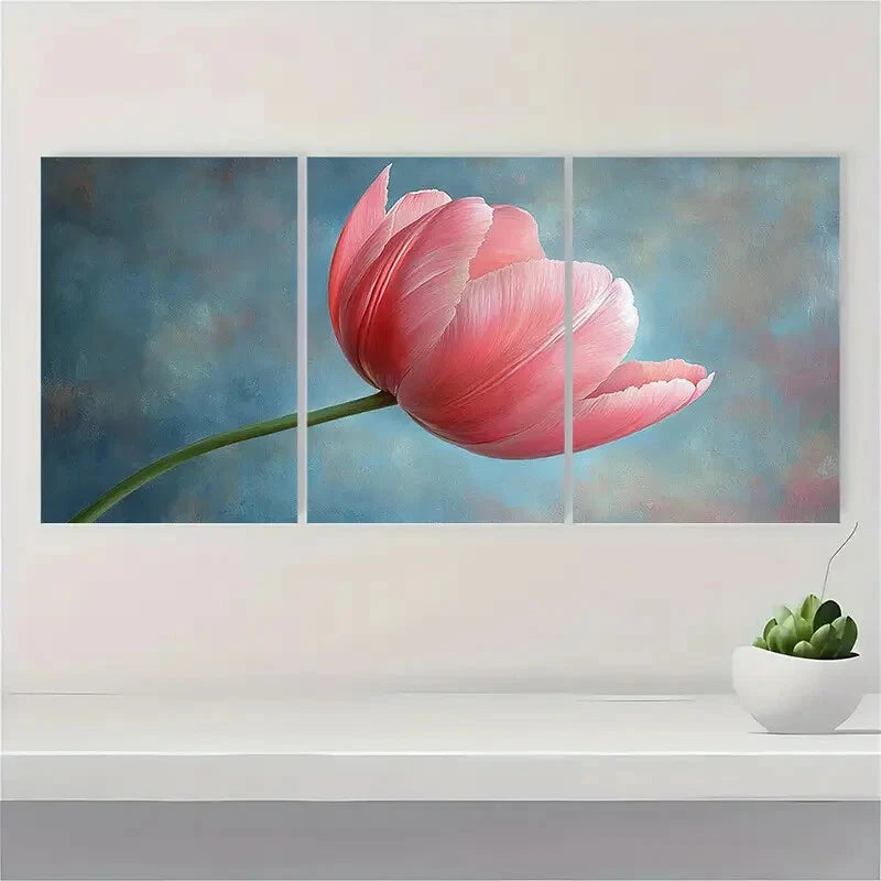 3pcs Pink Tulip Art Painting Print Pastel Art Metal Print Ready to Hang Art - Bella Home Decor