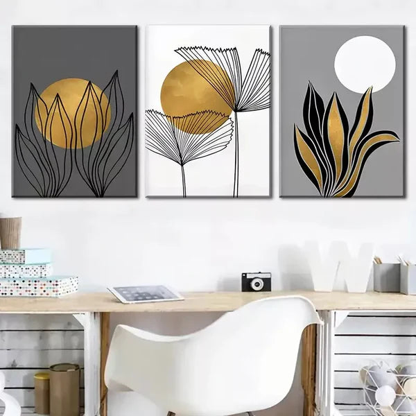 3pcs Featuring Abstract Line Flowers, Plant Wall Art Set Canvas Framed 60x90cm - High Quality Print 100% Australian Made Wall Canvas Ready to Hang - Bella Home Decor