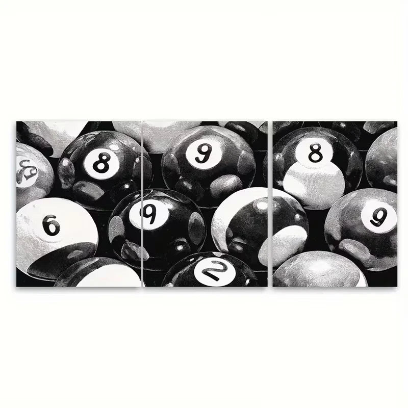 3pcs Billiard Ball Retro Black Eight Ball Metal Print Ready to Hang Art