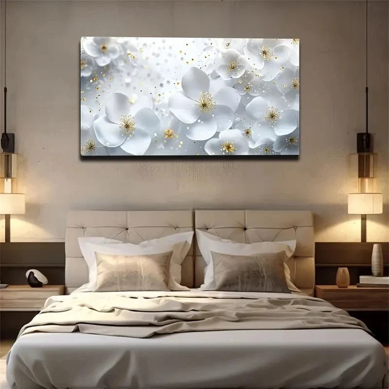 Stunning White Floral Wall Art Canvas Office Home Room Framed 120x60cm