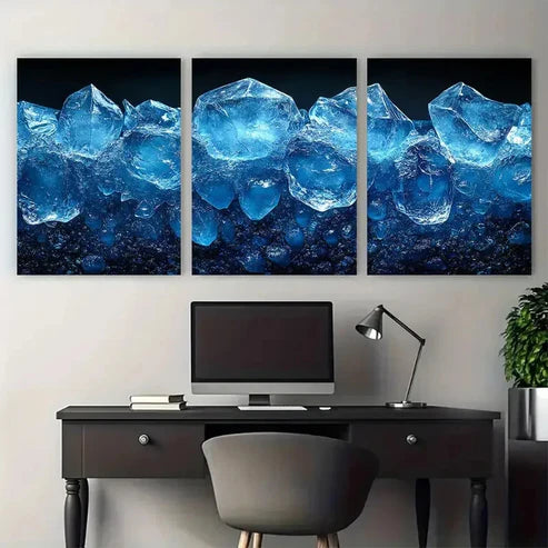 3pcs Fractured Ice Frozen Illustration Wall Art Set Canvas Unframed - High Quality Print 100% Australian Made Wall Canvas - Bella Home Decor