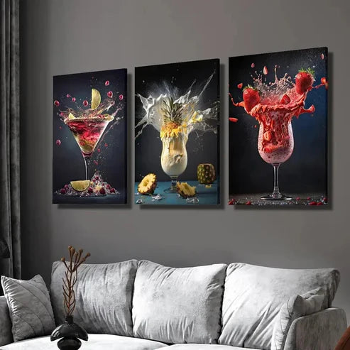 3pcs Abstract Lemon Pineapple Strawberry Wall Art Canvas Unframed - High Quality Print 100% Australian Made Wall Canvas - Bella Home Decor