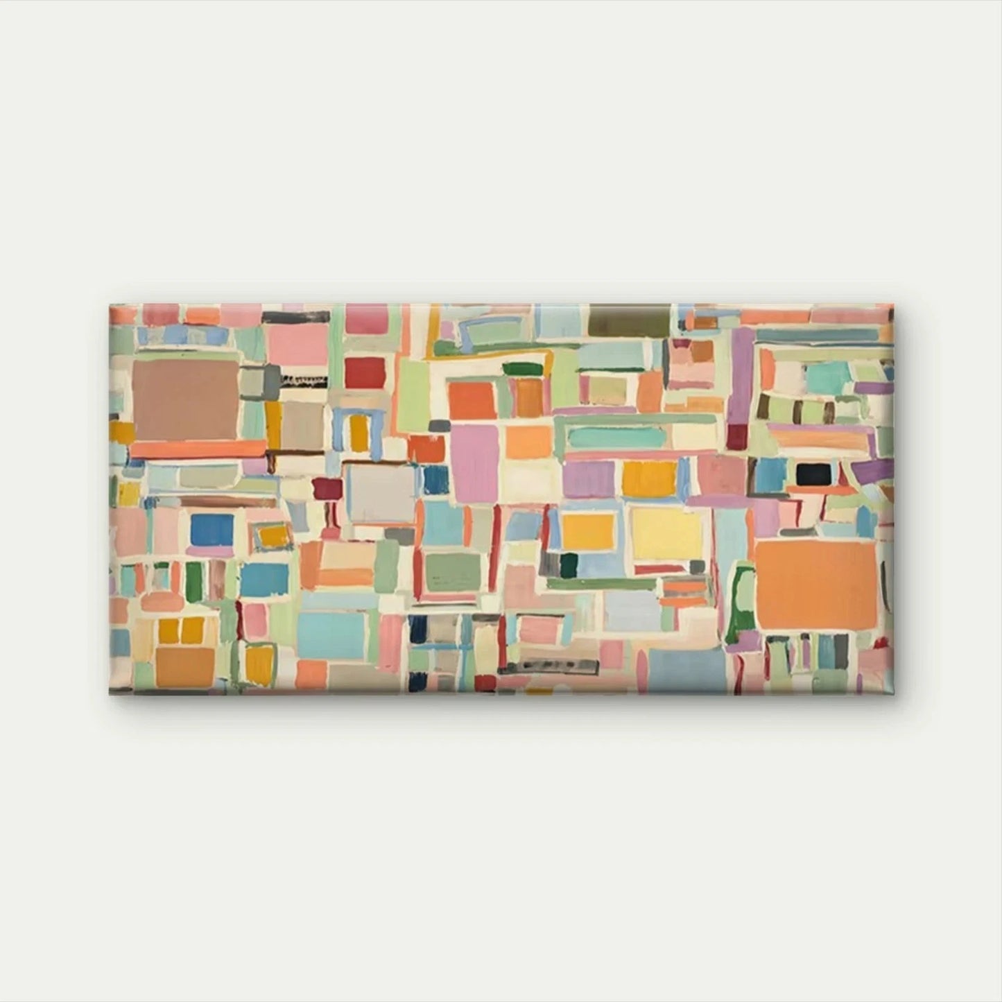 Pastel Abstract Geometric Block Wall Art Canvas Office Home Room Framed 120x60cm