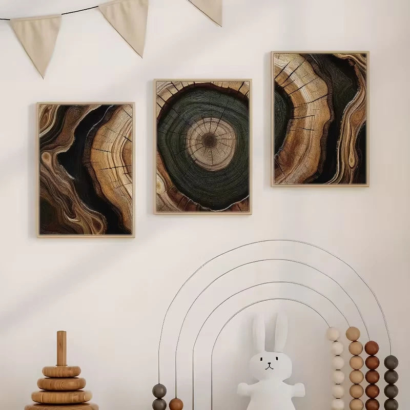 3pcs Abstract Earth Tone Wood Wall Art Set Canvas Framed 50x70cm High Quality Print 100% Australian Made Wall Canvas Ready to Hang