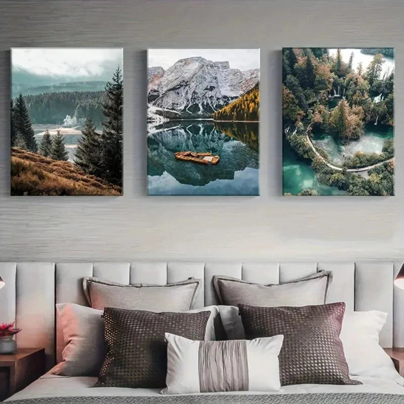 3pcs Nordic Scandinavian Landscape Painting Metal Print Ready to Hang Art