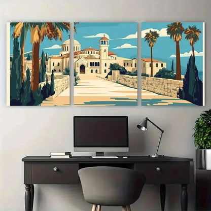 3pcs Vintage Bethlehem Church Nature Perfect Wall Art Set Canvas Framed 60x90cm - High Quality Print 100% Australian Made Wall Canvas Ready to Hang