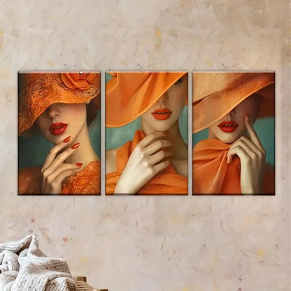 3pcs Col of Woman Wearing Hat Wall Art Set Canvas Framed 50x70cm - High Quality Print 100% Australian Made Wall Canvas Ready to Hang - Bella Home Decor