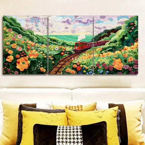 3pcs The train to spring Wall Art Set Canvas Unframed - High Quality Print 100% Australian Made Wall Canvas - Bella Home Decor