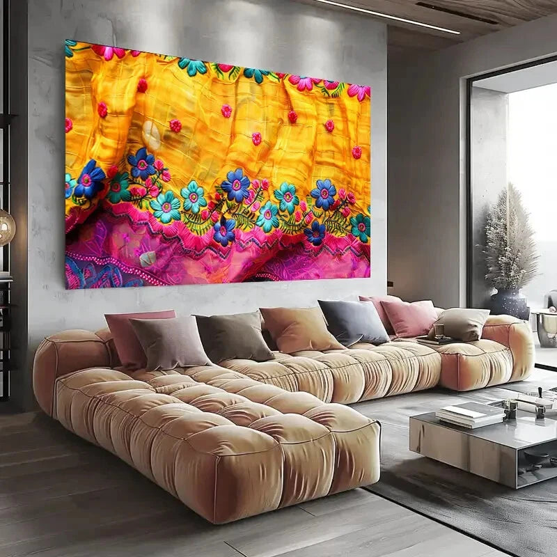 Vibrant Indian Handicraft Wall Art wall canvas office home room framed 120x60cm - Bella Home Decor