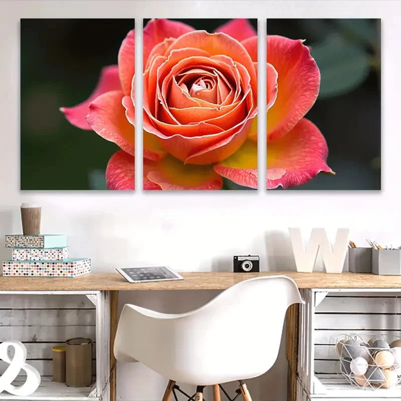 3pcs Orange Rose Green Leaves painting Wall Art Set Canvas Framed 50x70cm - High Quality Print 100% Australian Made Wall Canvas Ready to Hang - Bella Home Decor
