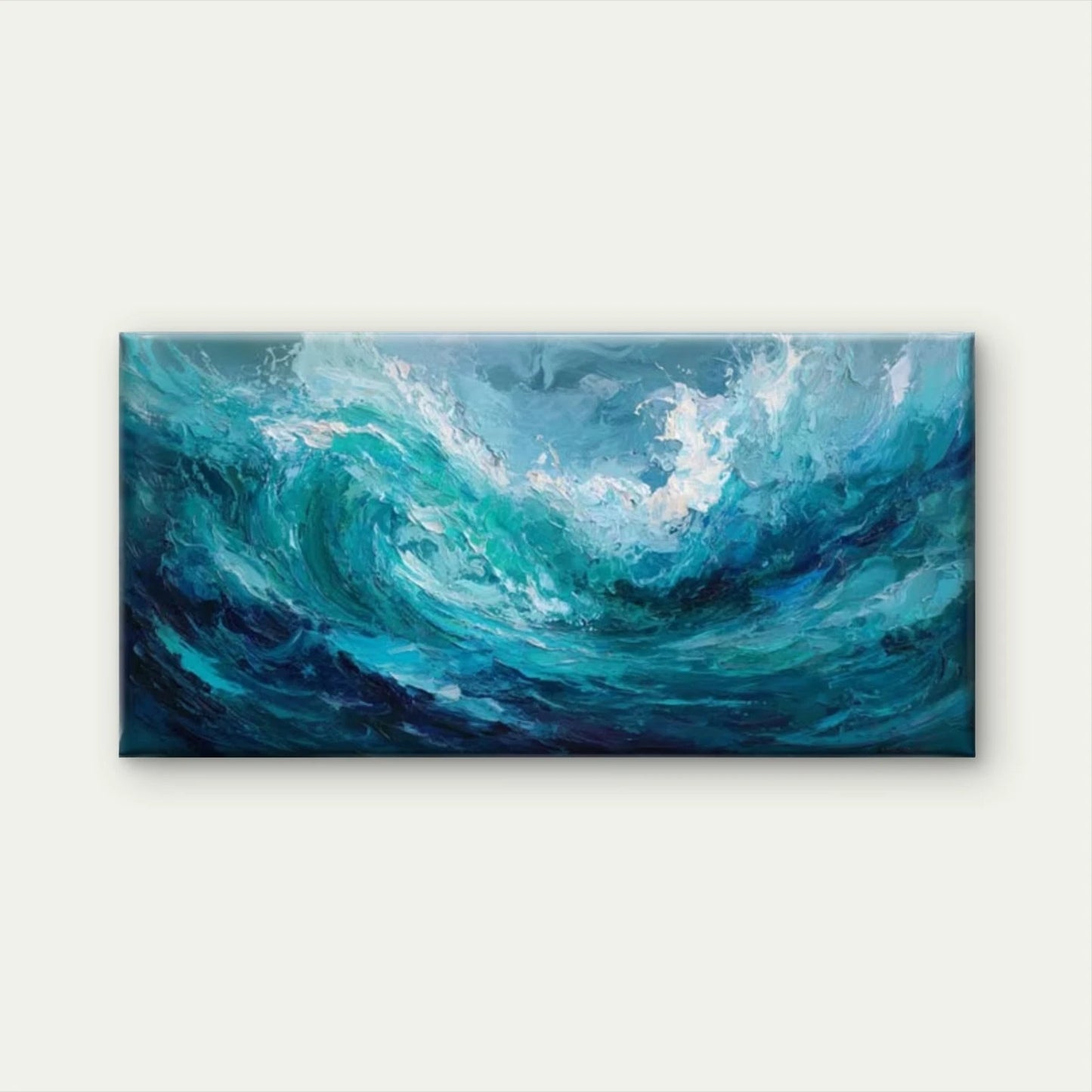 Blue & Waves Painting Wall Art Canvas Office Home Room Framed 120x60cm