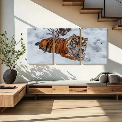 3pcs Snow Scene and Tiger Modern Decor Wall Art Set Canvas Framed 50x70cm - High Quality Print 100% Australian Made Wall Canvas Ready to Hang - Bella Home Decor