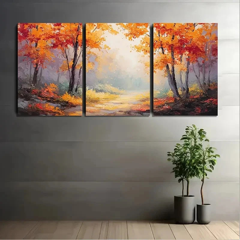 3pcs Painting With Red Orange Yellow Wall Art Set Canvas Framed 50x70cm - High Quality Print 100% Australian Made Wall Canvas Ready to Hang
