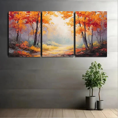 3pcs Painting With Red Orange Yellow Wall Art Set Canvas Framed 50x70cm - High Quality Print 100% Australian Made Wall Canvas Ready to Hang
