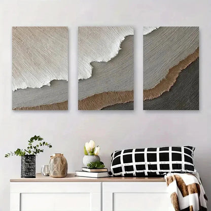 3pcs Soft Earth Tone Textured Designs Perfect Wall Art Set Canvas Framed 60x90cm - High Quality Print 100% Australian Made Wall Canvas Ready to Hang - Bella Home Decor