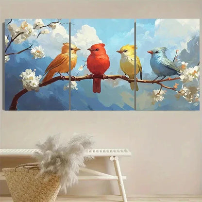 3pcs Bird & Cherry Wall Art Set Canvas Unframed - High Quality Print 100% Australian Made Wall Canvas - Bella Home Decor