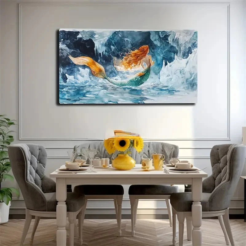 Vibrant Red-Haired Mermaid Wall Art Canvas Office Home Room Framed 120x60cm - Bella Home Decor