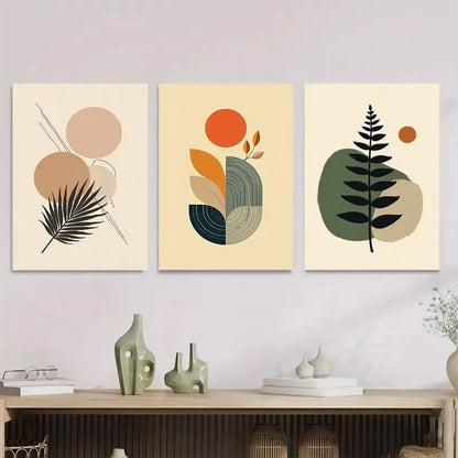 3pcs Modern Abstract Botanical Green Black Metal Print Ready to Hang Art