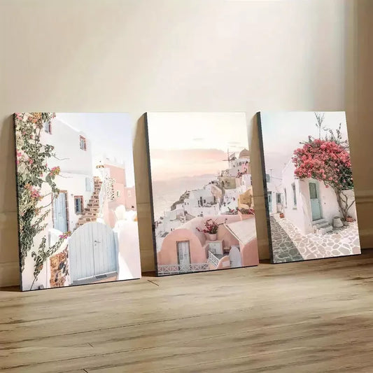 3pcs Santorini Art Greece Print Mediterranean Wall Art Set Canvas Framed 40x60cm - High Quality Print 100% Australian Made Wall Canvas Ready to Hang