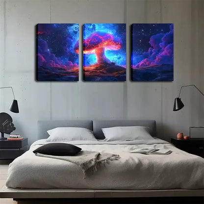3pcs A Magical, Glowing Mushroom Wall Art Set Canvas Framed 60x90cm - High Quality Print 100% Australian Made Wall Canvas Ready to Hang - Bella Home Decor