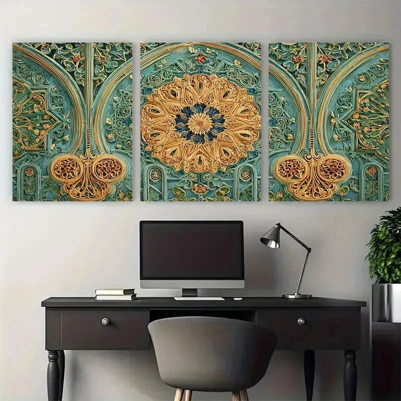 3pcs Vintage Moroccan Aesthetic Vibrant Perfect Wall Art Set Canvas Framed 50x70cm - High Quality Print 100% Australian Made Wall Canvas Ready to Hang