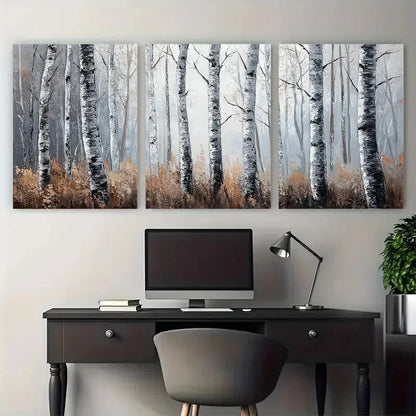3pcs Birch Trees Tree Forest Impasto Perfect Wall Art Set Canvas Framed 40x60cm - High Quality Print 100% Australian Made Wall Canvas Ready to Hang