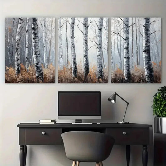 3pcs Birch Trees Tree Forest Impasto Perfect Wall Art Set Canvas Framed 40x60cm - High Quality Print 100% Australian Made Wall Canvas Ready to Hang