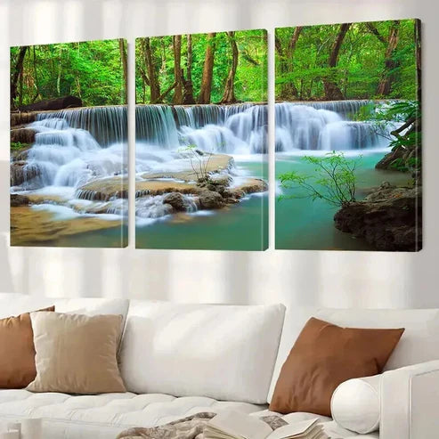 3pcs Modern Forest & White-Capped Waterfall Wall Art Canvas Unframed - High Quality Print 100% Australian Made Wall Canvas