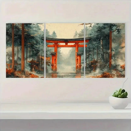 3pcs Japanese Ukiyo E Woodblock Torii Gate TG Wall Art Set Canvas Framed 50x70cm - High Quality Print 100% Australian Made Wall Canvas Ready to Hang