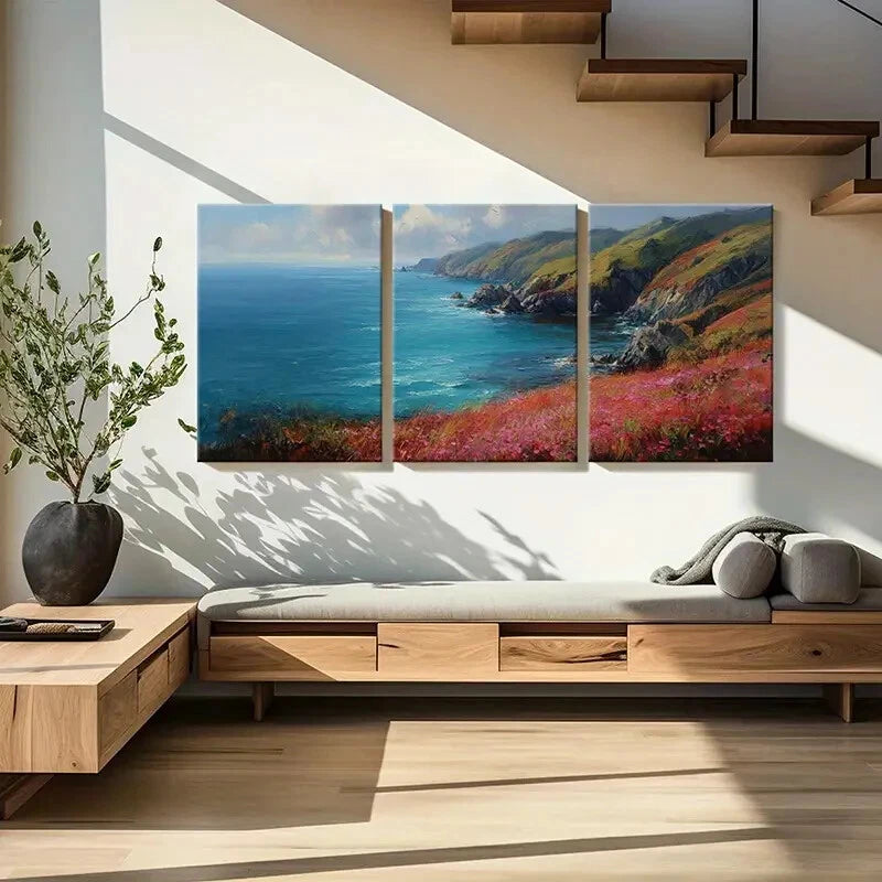 3pcs Coastal Landscape Vibrant Colors Ocean Waves Metal Print Ready to Hang Art - Bella Home Decor