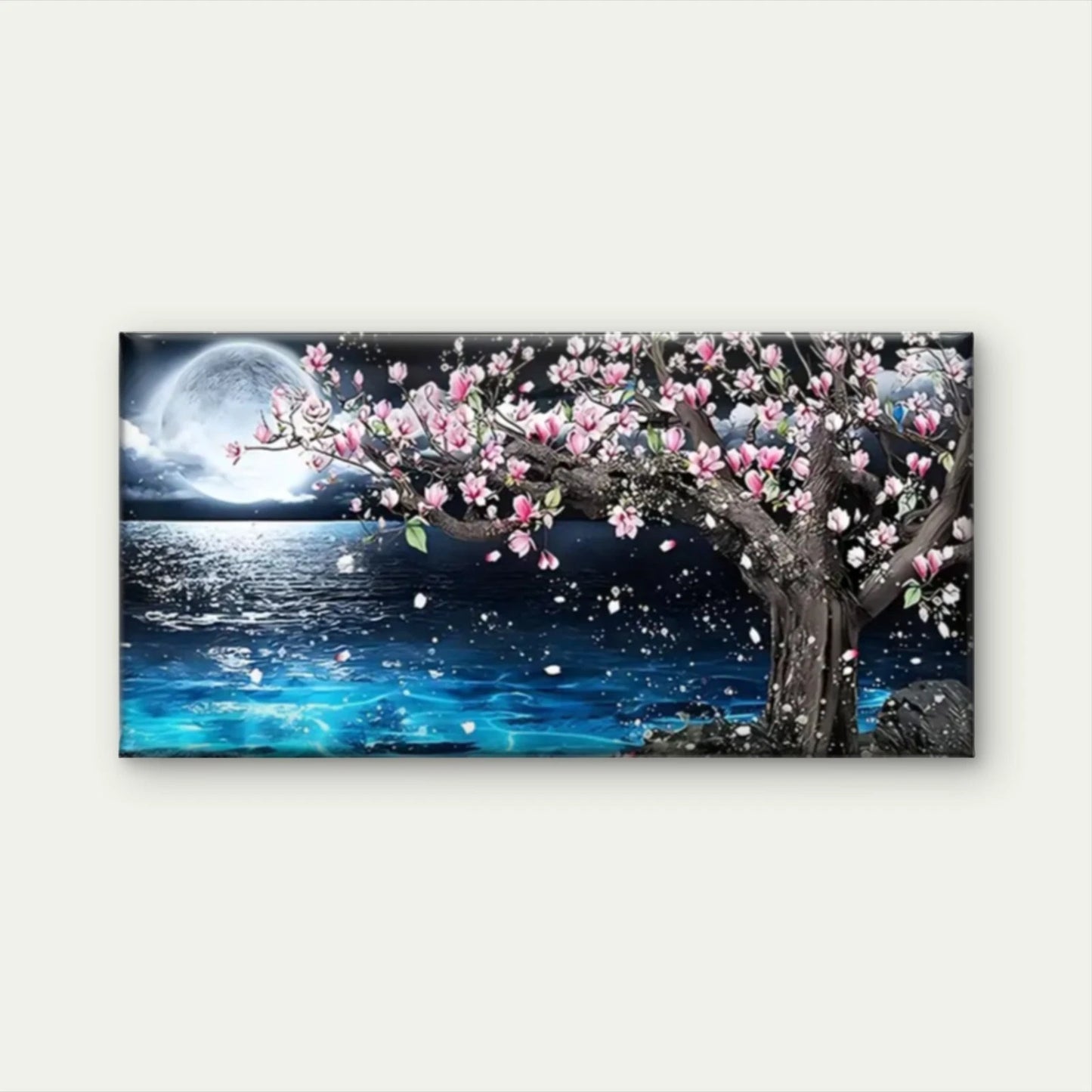 Trees Flowers Moon Water Wall Art Canvas Office Home Room Framed 120x60cm