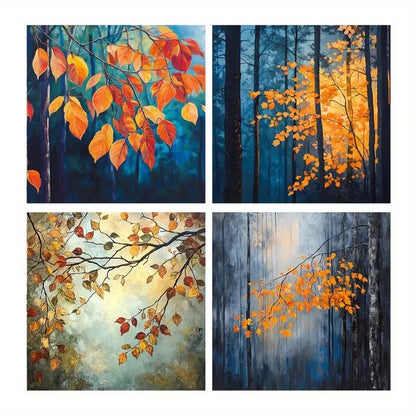4pcs  Autumn Poster, Leaf Wall Art Canvas Framed