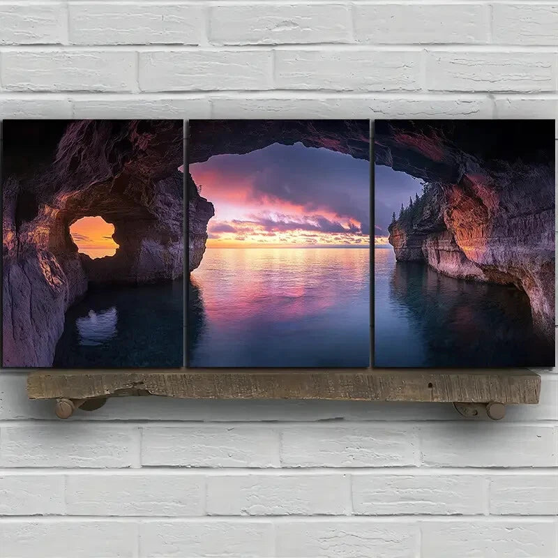 3pcs The Cliff at Sunset Night Sky Metal Print Ready to Hang Art - Bella Home Decor