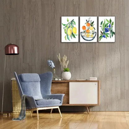 3pcs Lemon Orange Blueberry Fruit Art Metal Print Ready to Hang Art