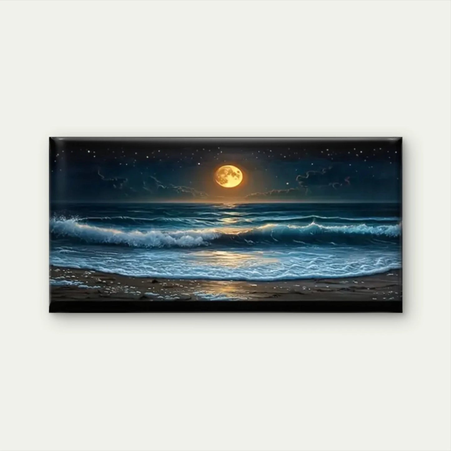 Beach Moon Wave Night Stars Wall Art Canvas Office Home Room Framed 120x60cm