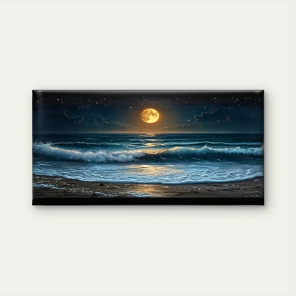 Beach Moon Wave Night Stars Wall Art Canvas Office Home Room Framed 120x60cm