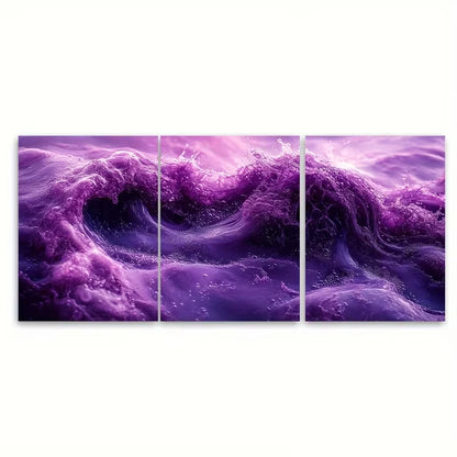 3pcs Abstract Purple Paint Splash Metal Print Ready to Hang Art