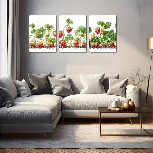 3pcs Growing Strawberries In Vivid Style Wall Art Canvas Unframed - High Quality Print 100% Australian Made Wall Canvas