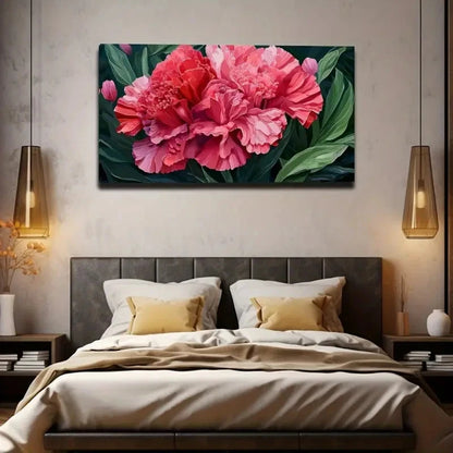 Vibrant Pink Peony Wall Art Canvas Office Home Room Framed 120x60cm