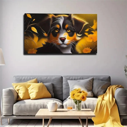 Vibrant Yellow Black & White Wall Art Canvas Office Home Room Framed 120x60cm