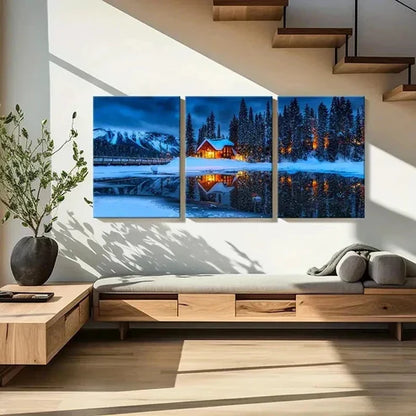 3pcs Winter Decoration Lake House Snow Scenery Wall Art Set Canvas Unframed - High Quality Print 100% Australian Made Wall Canvas