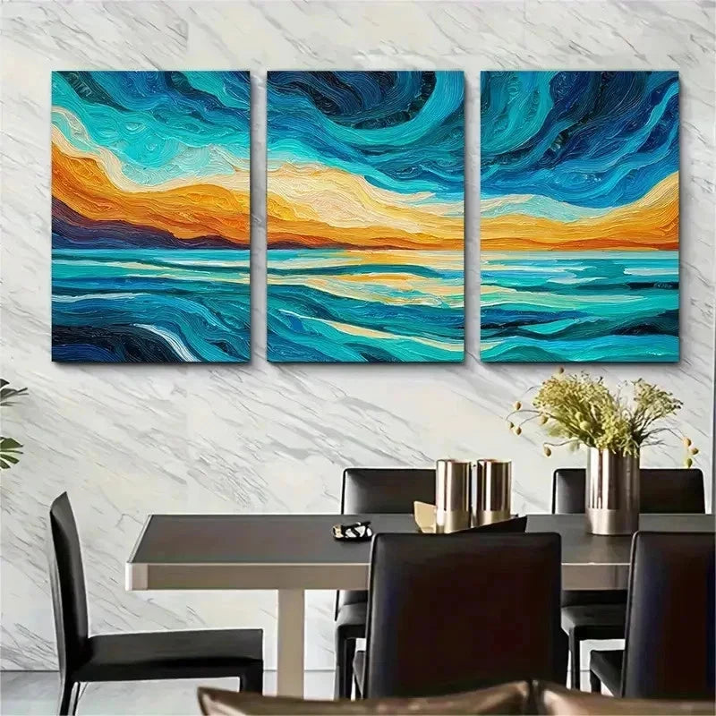 3pcs Abstract Seascape Oil Painting Perfect Wall Art Set Canvas Framed 50x70cm - High Quality Print 100% Australian Made Wall Canvas Ready to Hang - Bella Home Decor