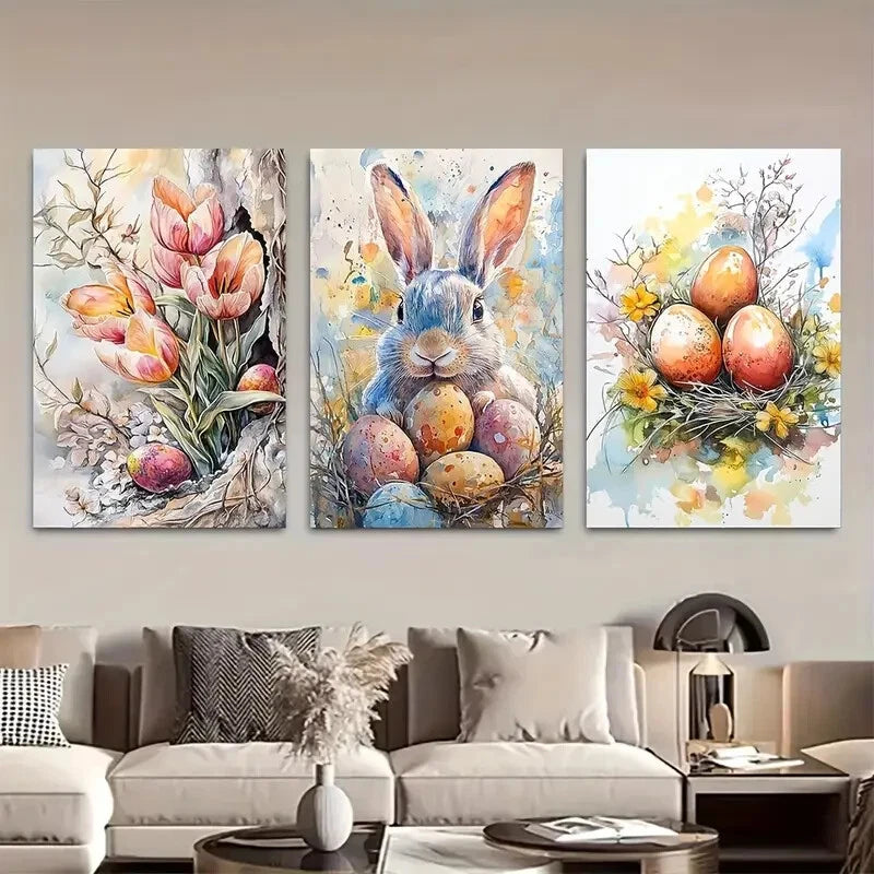 3pcs Featuring Easter-Themed Decorations Metal Print Ready to Hang Art - Bella Home Decor